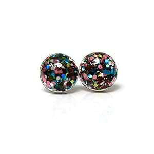 ~bNXOb^[COAvX`bN|XgX^bhA10mm sNAANAAVo[AO[ Pretty Smart Mixed Glitter Earrings on Plastic Post Studs, 10mm Pink, Aqua, Silver, Green