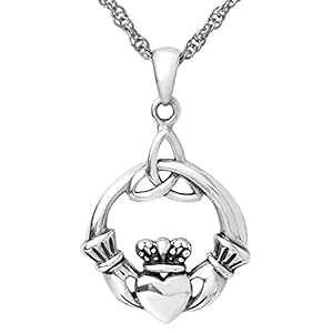 Claddagh �l�b�N���X �X�^�[�����O�V���o�[ 925 �g���j�e�B �g���P�g�� �G���h���X �P���g �m�b�g �y���_���g 18 �C���` �`�F�[���t�� �F�� �� �`���[�� �V���{�� �n���h���C�h Mia Silver Studio Cladda
