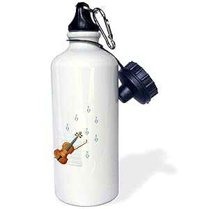 3dRose "Violin Playing Music Notes Musical Art Instruments" Sports Water Bottle, 21 oz, White