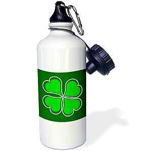 3dRose Lucky Green Shamrock Sports Water Bottle, 21 oz, White