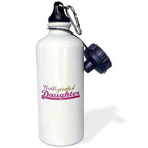3dRose Worlds Greatest Daughter-Best daughter in the world-hot pink girly text on white Sports Water Bottle, 21 oz, White