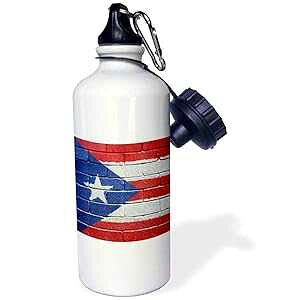 3dRose "National flag of Puerto Rico ted onto a brick wall Rican" Sports Water Bottle, 21 oz, White