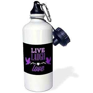3dRose Live, Laugh, Love In Purple With A Heart And Two Birds-Sports Water Bottle, 21oz , Multicolored