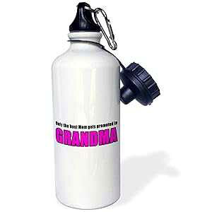 3dRose "Only The Best Mom Gets Promoted To Grandma Pink" Sports Water Bottle, 21 oz, White