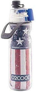 O2COOL Mist 'N Sip Misting Water Bottle 2-in-1 Mist And Sip Function With No Leak Pull Top Spout Sports Water Bottle Reusable Water Bottle - 20 oz (Patriot)