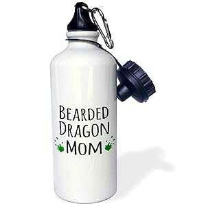 3dRose Bearded Dragon Mom-for female lizard and reptile enthusiasts and girl pet owners Green footprints-Sports Water Bottle, 21 oz, White