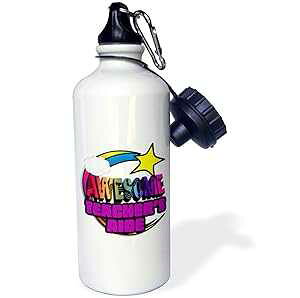 3dRose Shooting Star Rainbow Awesome Teachers Aide-Sports Water Bottle, 21oz , Multicolored