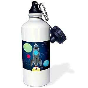3dRose Boys Rocket Ship With Planets Design On A Dark Blue Background Flip Straw Water Bottle, 21 oz, White