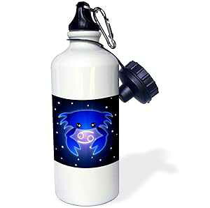 3dRose Cute Astrology Cancer Zodiac Sign Blue Crab Sports Water Bottle, 21 oz, White