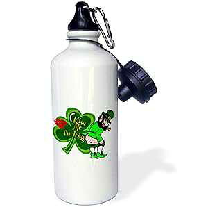 3dRose "Kiss Me Im Irish Leprechaun" Sports Water Bottle, 21 oz, White