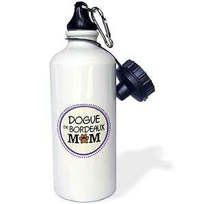 3dRose "Dogue de Bordeaux Dog Mom-Doggie mama by breed-paw print mum love-doggy lover proud pet owner" Sports Water Bottle, 21 oz, White