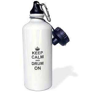 3dRose Keep Calm and Drum on-Carry on Drumming-Gift for Drummer Percussionist Musicians Fun Funny Humor Sports Water Bottle, 21 oz, White