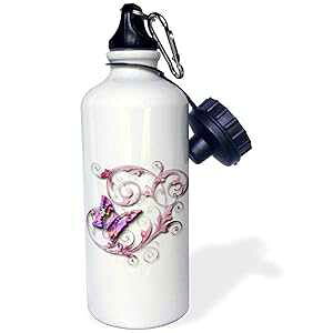 3dRose Golden accented vines and pretty multi colored butterfly-Sports Water Bottle, 21oz , Multicolored