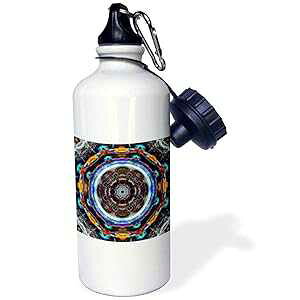 3dRose Reflective Fractal Ornate and Colorful Balanced Mandala-Sports Water Bottle, 21oz , 21 oz, Multicolored