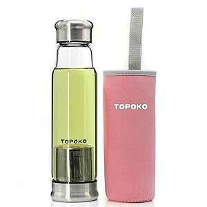 TOPOKO 18.5 Ounce Top Level Quality Stylish Environmental Borosilicate Glass Water Bottle With Nylon Sleeve - Tea Infuser Bottle Eco-Friendly Ideal Gift for Parents Friends (Pink)