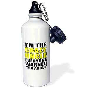 3dRose Im The Crazy Uncle Everyone Warned You About Yellow Sports Water Bottle, 21 oz, White