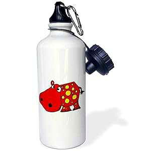 3dRose "Funny Red & Yellow Spotted Hippo Sports" Water Bottle, 21 oz, Natural