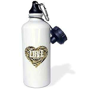 3dRose Photo of Crushed Foil Effect Heart of Gold with Word love Sports Water Bottle, 21 oz, Natural