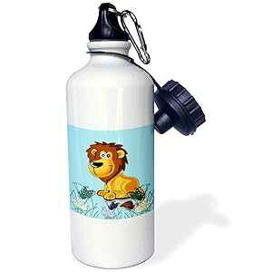 3dRose "Cute Lion. Blue. Kids decor. Cool image. Sports" Water Bottle, 21 oz, Natural