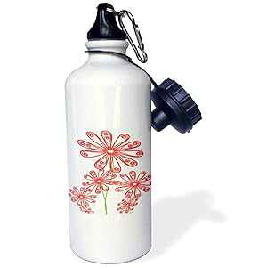 3dRose Group of Curly Red Outlined Flowers Sports Water Bottle, 21 oz, Natural