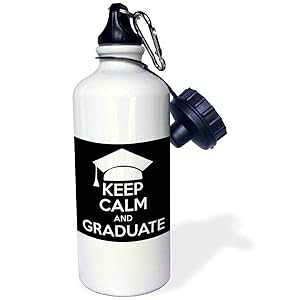 3dRose "Keep Calm & Graduate. black. Sports" Water Bottle, 21 oz, Natural