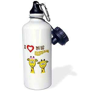 3dRose I love my Big Sister. Two giraffes. Popular quotes. Saying. Sports Water Bottle, 21 oz, Natural
