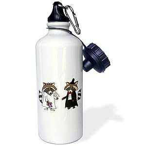 3dRose Funny Raccoon Bride and Groom Wedding Cartoon Sports Water Bottle, 21oz, Multicolored