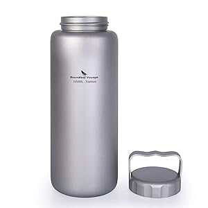 iBasingo 1050ml/35.5 oz Titanium Water Bottle with Handle Outdoor Leak-Proof Wide Mouth Sport Drinking Bottle Camping Tea Coffee Canteen Kettle for Hiking Climbing Running A-Ti3006D