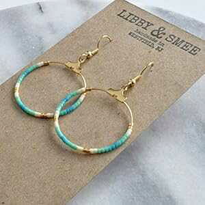 ^[RCY ~g ANA u[ S[h X[ r[Y t[v COAbL̃C[C[t Libby & Smee Turquoise Mint Aqua Blue Gold Small Bead Hoop Earrings on Gold-Plated Ear Wires