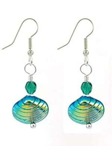 t@CA[|bVABtbVƃVo[g[̃C[C[O[KX̂ӂLk_OCO Jenni Leigh Creations Green Glass Puffy Seashell Dangle Earrings with Fire Poli