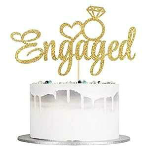 Auteby P[Lgbp[ - EFfBOp[eB[fR[Vpi (S[h) Auteby Engaged Cake Topper - Engagement Wedding Party Decorations Supplies (Golden)