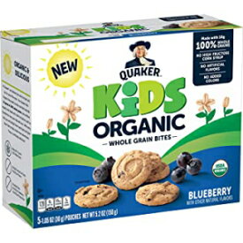 Quaker Kids オーガニック全粒穀物バイツ、ブルーベリー、1.05オンス ポーチ、5個入り Quaker Kids Organic Whole Grain Bites, Blueberry, 1.05oz Pouches, 5 Count
