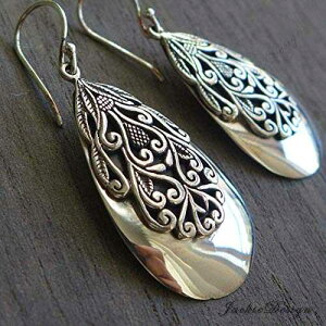 �t�B���O���[ �e�B�A �h���b�v�؂₩�ȃo�� �X�^�[�����O �V���o�[ �C�������O JD25 JackieDesign Filigree Tear Drop Ornate Bali Sterling Silver Earrings JD25
