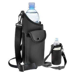 Smooth Trip AquaPockets Water Bottle Carrier Bag and Insulating Neoprene Bottle Holder with Phone Case, 2 Pockets and Adjustable Strap for Walking and Hiking, Fits up to 40 oz. Bottles