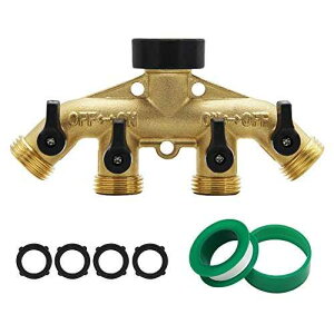 ATDAWN 4EFC^Jz[XXvb^[A3/4C`^Jz[X֌}jz[hAK[fz[XA_v^[RlN^[ ATDAWN 4 Way Brass Hose Splitter, 3/4" Brass Hose Faucet Manifold, Garden Hose Adapter Connector