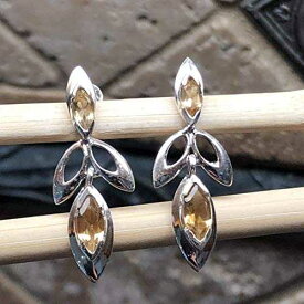 ナチュラル ゴールデン シトリン 925 ソリッド スターリング シルバー イヤリング 30mm Natural Rocks by Kala Natural Golden Citrine 925 Solid Sterling Silver Earrings 30mm