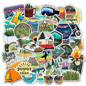 Finrray Water Bottle Stickers Outdoors Theme Adventure Hiking Camping Tourism Nature Stickers Waterproof Vinyl Decals for Laptop Skateboard Snowboard Car Bicycle Luggage - 50Pack