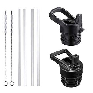 Vmini Xg[WAXg[ƃuVtAHydro Flask WEH[^[{gȂǂɑΉAĽŒnh - ubN Vmini Straw Lid, Included Straws and Brushes, Compatible with Hydro Flask Standard Mouth W