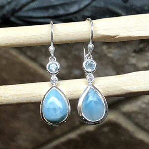 VRh~jJY}[AzCg Tt@CA 925 \bh X^[O Vo[ CO 30mm Natural Rocks by Kala Natural Dominican Larimar, White Sapphire 925 Solid Sterling Silver Earrings 30mm