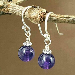 AWXgVR΃~j} hbv CO - 925 X^[O Vo[ - 2 ̒a΃WG[ EnCharmed Amethyst Natural Gemstone Minimal Drop Earrings - 925 Sterling Silver - February Birthstone Jewelry