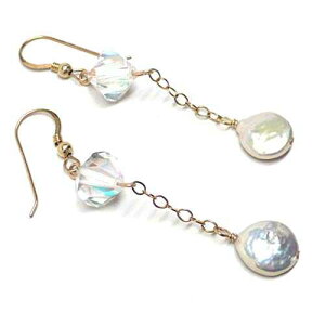 {BWRCp[`F[_OCOI[XgANX^S[htBh Meredithbead Cultured Freshwater Coin Pearl Chain Dangle Earrings Austrian Crystal Gold-Filled