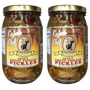 Cajun Chef Spicy Green Tomato Pickles 16oz (Pack of 2) - Tangy and Delicious Side Dish - Perfect Garnish for Any Meal - Fried Green Tomatoes, Salads, Stews, Pizza Topping,