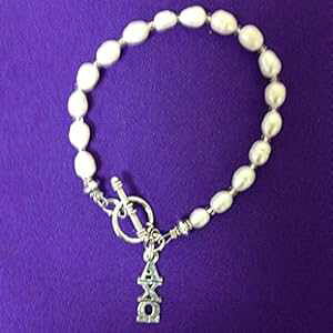 Wp[ At@ JC IK \eB O[N gO uXbg Ann Peden Jewelry Freshwater Pearl Alpha Chi Omega Sorority Greek Toggle Bracelet