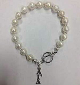 �W���p�[�� �A���t�@ �K���} �f���^ ���q�w���N���u �O���[�N �g�O�� �u���X���b�g Ann Peden Jewelry Freshwater Pearl Alpha Gamma Delta Sorority Greek Toggle Bracelet