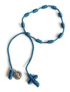 SIFRIMANIA First Communion Favors Catholic Gifts Set of 5 Handmade Mini Rosary Adjustable Bracelets (Blue)
