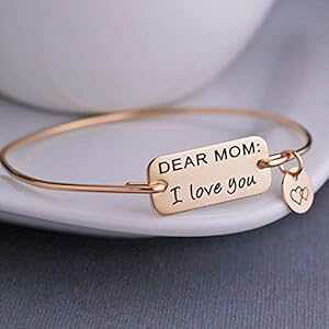 Dear Mom I Love You �o���O���u���X���b�g�A�S�[���h�}�}�W���G���[�A���ꂳ��ւ̕�̓��M�t�g Love, Georgie Dear Mom I Love You Bangle Bracelet, Gold Mom Jewelry, Mother's Day Gift for Mom