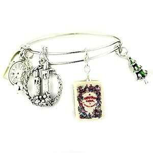 �N���X�}�X�L������ �`���[���Y �f�B�P���Y �N���C �~�j �u�b�N �X�e�����X�X�`�[�� �g���\ �o���O�� �u���X���b�g Book Beads A Christmas Carol Charles Dickens Clay Mini Book Stainless Steel Expandable Bangle Br