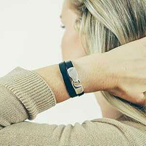 pubNU[bvVo[uXbg Designed by Stacey Jewelry, LLC Black Leather Thick Wrap Silver Bracelet for Women