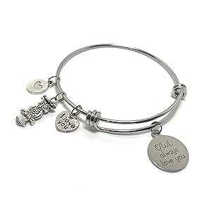 Pammytail Owl Always Love You Charm Bangle Bracelet Mother's Day Gift for Women
