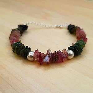 sN O[ ubN g} `bv uXbg X^[OVo[ 10̒av[g p anushruti Pink Green Black Tourmaline Chips Bracelet Sterling Silver October Birthday Gift for women